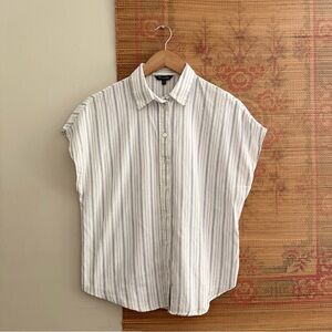 Massimo Dutti White Striped Short Sleeve Button Down Shirt